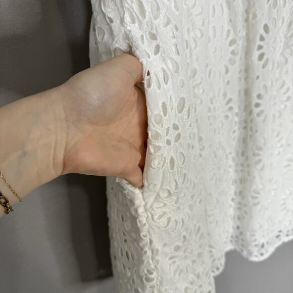 Lilly Pulitzer Kay Dress Womens 12 White Floral Eyelet Babydoll Mini Cottagecore - Picture 4 of 15